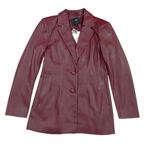 7 For All Mankind Womens Medium Burgundy Faux Leather Sculpted Lined Blazer